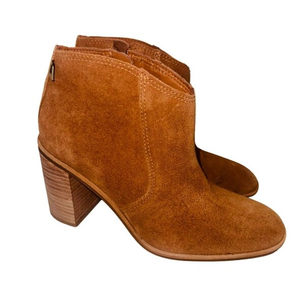 Lucky Brand Pellyon Suede Ankle Boot Stacked Block Heel Side Zipper 8 Retro Boho - Picture 2 of 14